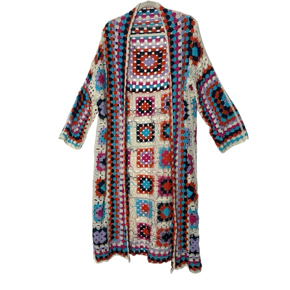 POL Sweaters - New POL Cardigan Women's One Size  Boho Crochet Knit‎ Granny Square Open Duster
